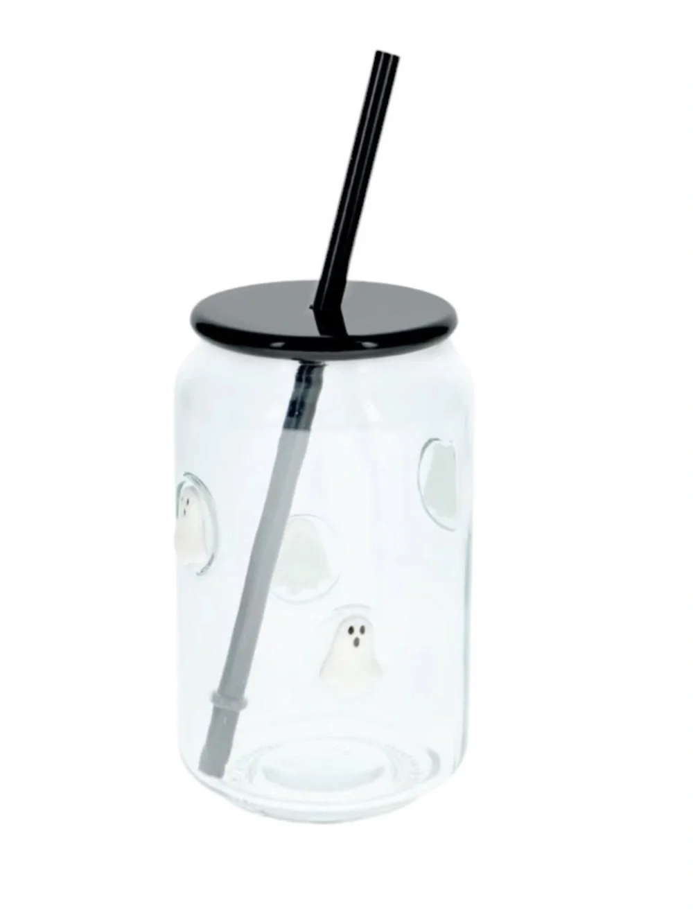 Halloween Icon Glass Tumbler With Straw & Lid - Spooky Ghosts